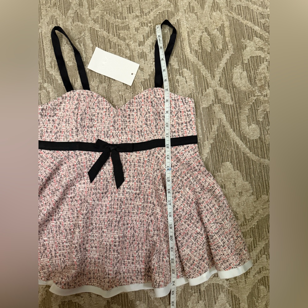 Zara Combination Structure Top Pink Black Tweed with Bow Ref 3644/172/620 NWT - Picture 11 of 13